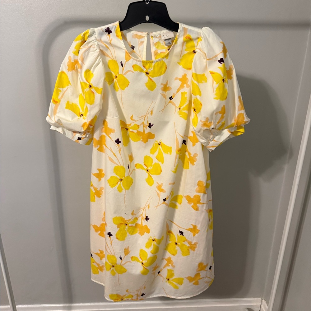 a new day White Mini Dress with Yellow Floral Print, size small